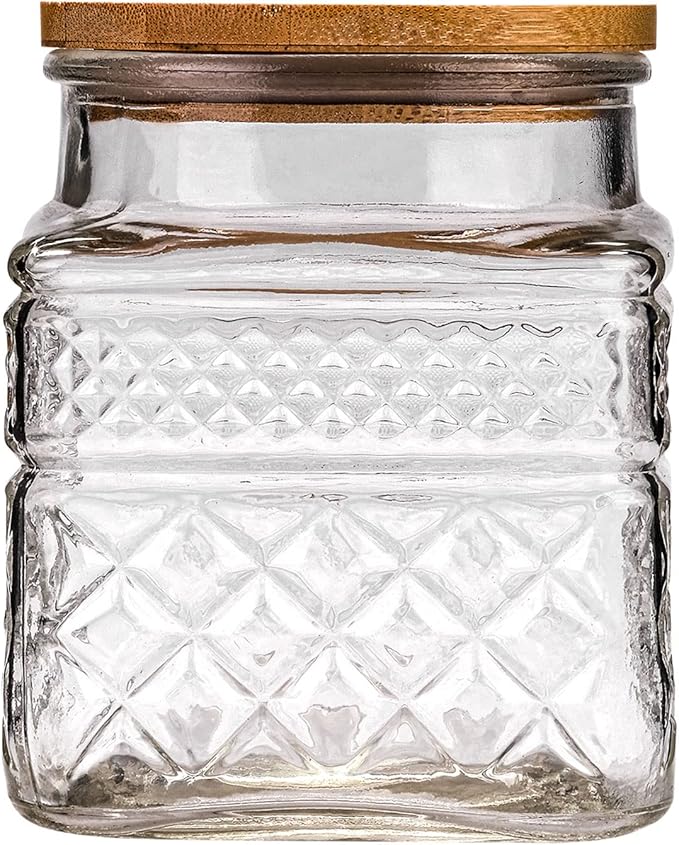 WHJY Glass Storage Container with Lid, Airtight Glass Jars, Farmhouse Tea Canister, Dog Treat Jar for Pet, Glass Candy Cookies Coffee Canister Jar Bath Salt Container - Square 47 oz