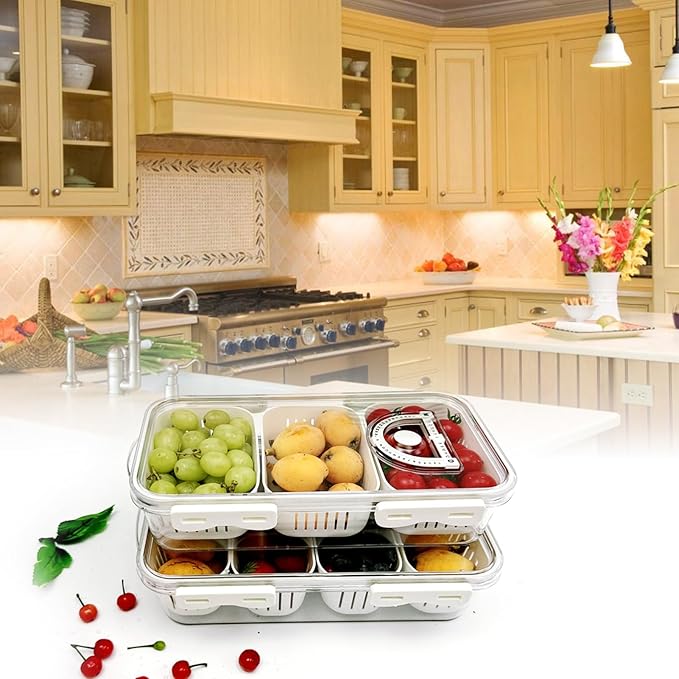 MANO Divided Snackle Box Charcuterie Container with 3 Compartment Sectioned Serving Tray for Cheese Veggie Fruit Berry Salad Refrigerator Fridge Storage(1 Pack)