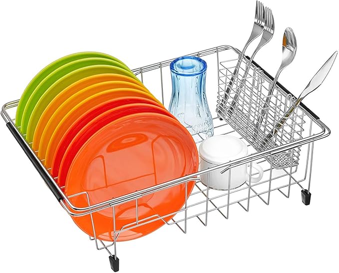 SANNO Silverware Organizer - Cutlery Utensil Holder Stainless Steel Drying Rack Drainer for Kitchen Silverware