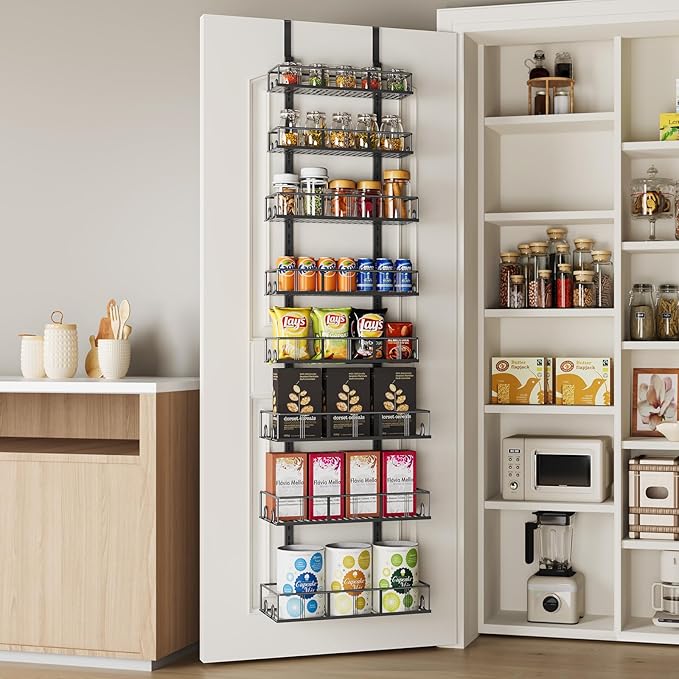 Black 8-Tier Over The Door Pantry Organizer, Pantry Organization And Storage, Metal Hanging Spice Rack Shelves Door, Home & Kitchen Essentials, Laundry Room Bathroom Organization