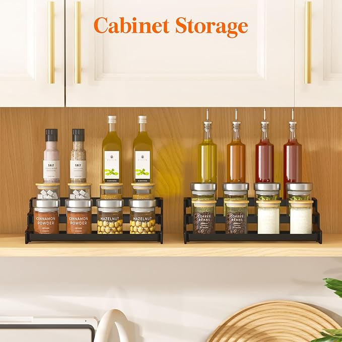 Lifewit Plastic 3-Tier Spice Rack, Black Spice Organization for Cabinet, Counter, Organizer Shelf for Condiment, Seasoning, Liquor, Medicine Bottle for Kitchen, Pantry, bar, 2 Pack