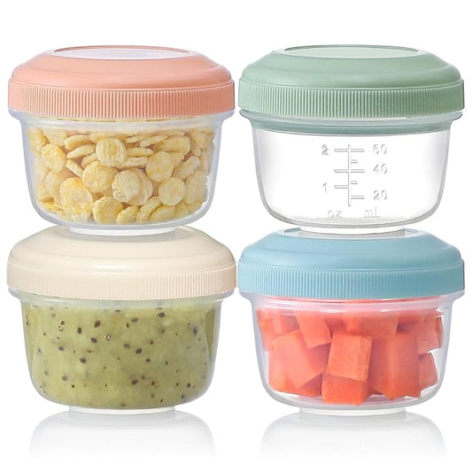 [4 Pack] 4 oz Small Containers With Lids, Reusable Plastic for Snack and Puree, Salad Dressing to Go, Deli, Freezer Condiment, Dishwasher Safe, BPA Free