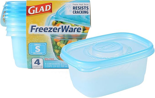 Gladware Freezerware Food Storage Containers | Small Food Storage Containers, Small Containers in Rectangle Shape Hold up to 24 Ounces of Food, 4 Count Set