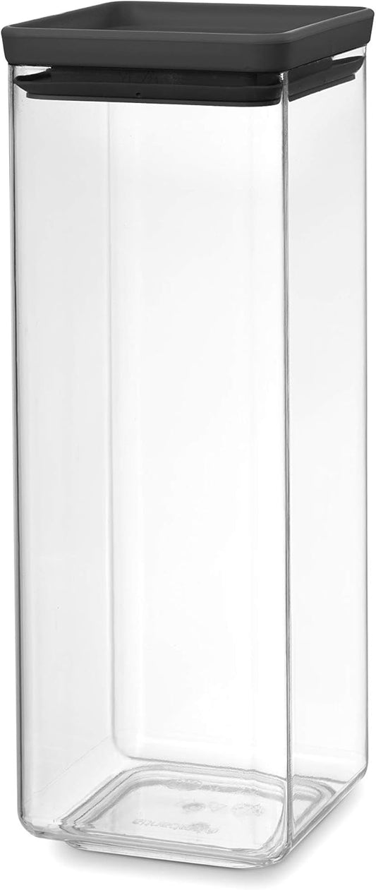 Brabantia Tasty+ Stackable Food Canister (Dark Gray / 0.66 Gal) BPA-Free Space-Saving Durable Jar with Silicone Seal Lid for Freshness
