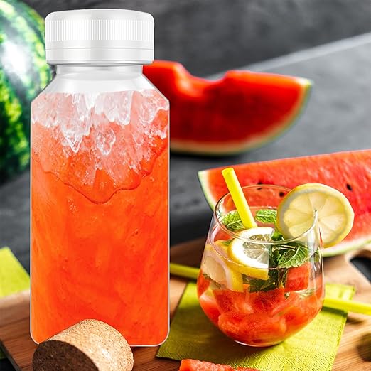 8 Pcs 8 Oz Juice Bottles Plastic Mini Fridge Bottles, Leak Proof, Beverage Containers for Juice, Smoothie, Milk, White Lid