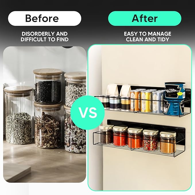2 Packs Magnetic Spice Rack for Refrigerator, Moveable Magnetic Shelf, Black Fridge Organizer for Kitchen Space Saving