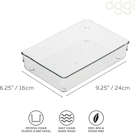 Oggi Clear Drawer Organizer - 6" X 9" - Ideal for Organizing Kitchen Drawers, Office, Desk, Silverware, Kitchen Utensils, Cosmetics and Bathrooms (Pack of 2)
