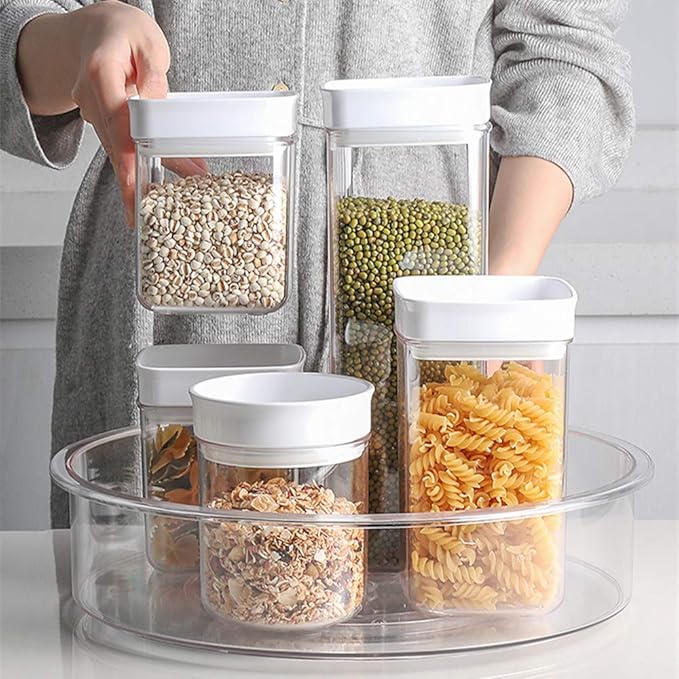 SANNO Lazy Susan Spinning Organizer with Dividers - Food Safe Turntable Spice Rack for Kitchen Cabinet, Pantry, Refrigerator & Countertop