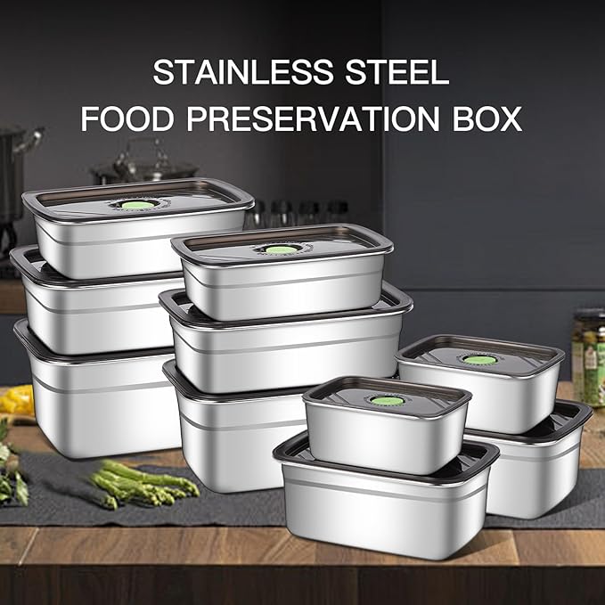 10-Piece Stainless Steel Food Storage Container Set with Airtight Lids - Durable, Eco-Friendly Kitchen Organizers for Freshness & Convenience，Pantry, Dishwasher Safe (Various Sizes)
