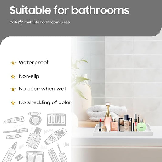 Vanity and Bathroom Tray, 11.8" ABS Countertop Organizer,Waterproof Vanity Tray for Toilet Tank,Perfume,Soap,Keys,Bathroom Accessories,Kitchen and Bath Trays,Non Slip Small Trays,White