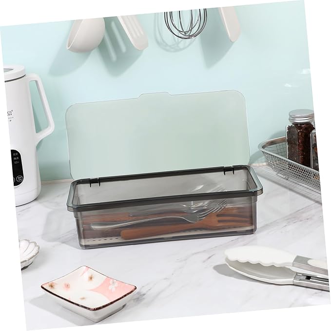 Cabilock 3Pcs Flatware Tray Drawer Organizer with Lid，Chopsticks Drain Silverware Tray with Lid Cutlery Countertop Storage Container Tableware Storage Organizer Easy Clean