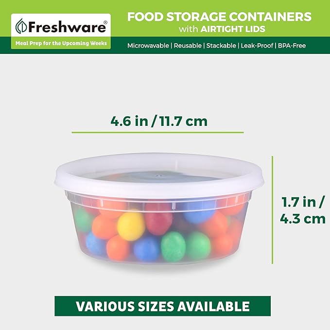 Freshware Food Storage Containers [240 Set] 8 oz Plastic Deli Containers with Lids, Slime, Soup, Meal Prep Containers, BPA Free, Stackable, Leakproof, Microwave, Dishwasher and Freezer Safe