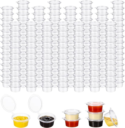 200 Pcs Disposable Snack Containers with Lids, Plastic Mini Sauce Cups, Compartment Snack Box, Grab and Go Snack Containers Reusable for Salsa (200, 1 Compartment)