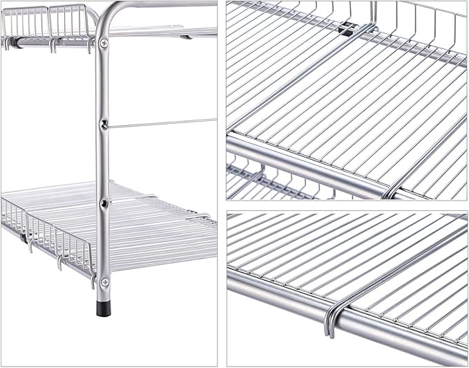 Flagship 2 Tier Under Sink Organizers and Storage Rack Expandable Cabinet Shelf Rack for Kitchen Bathroom Silver (16-25 inches)