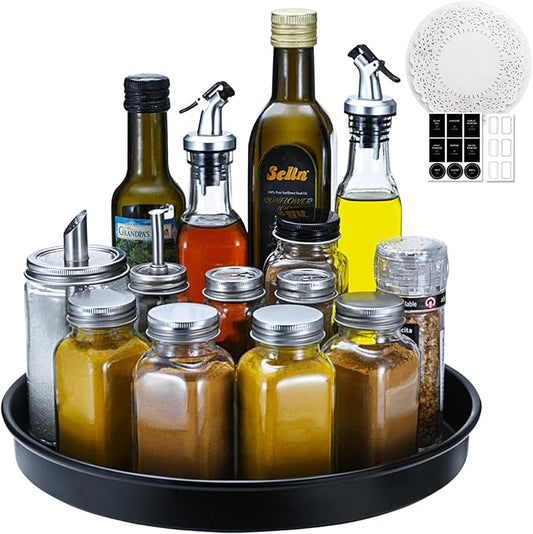 Amolliar Black Lazy Susan Organizer, 10" 1Pack, Metal Non-Skid Rotating Turntable for Kitchen, Fridge, Cabinet, Countertop, Vanity, Bathroom, Pantry Storage Organizer, Spice Rack, Under Sink Organizer