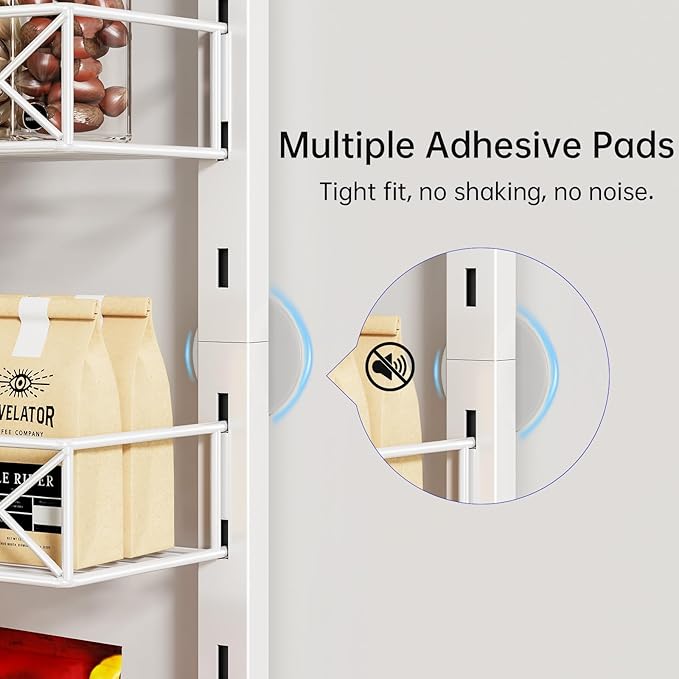 Over the Door Organizer, White 8-Tier Pantry Door Organizer with Adjustable Basket, Hanging Spice Rack Cabinet Door Shelves, Laundry Room Organization and Storage