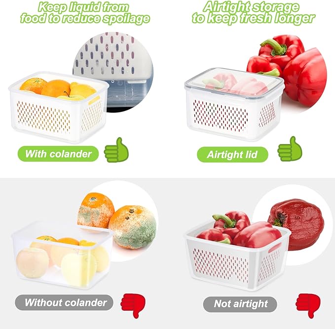 12 Pieces Fruit Storage Containers For Fridge, BPA-Free Fresh Food Containers with Removable Colanders and Airtight Lids, Keep Fresh for Fruit Berry Produce Vegetable, Dishwasher & Microwave Safe