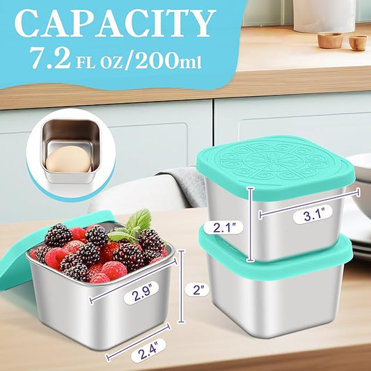 Stainless Steel Snack Containers for Kids,7.2oz Easy Open Leak Proof Reusable Snack Box Container with Lids,Small Lunch Containers for Meal Prep,School,Picnic and Travel-3Pack