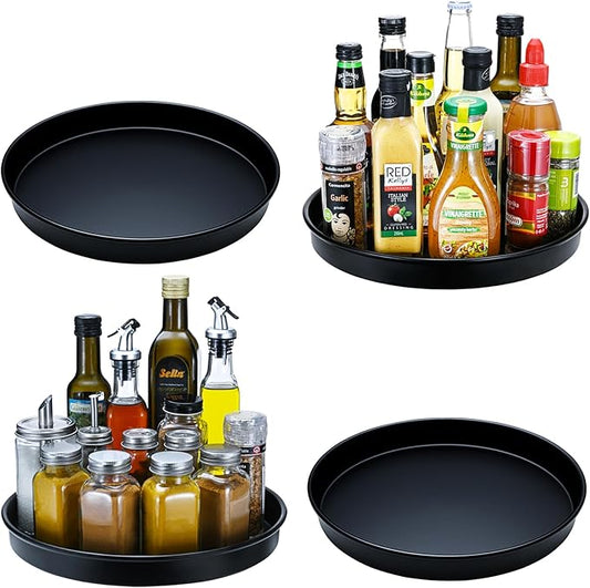 Amolliar Lazy Susan Organizer, 10" 4 Pack Non-Skid Rotating Metal Turntable for Cabinet, Kitchen, Fridge, Pantry Storage, Vanity, Bathroom, Spice Spinner Rack for Condiment, Under Sink Organizer,Black