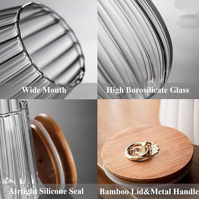 1600ml(54FL OZ) Glass Jar with Lid Large Glass Coffee Nuts Canister Airtight Storage Jar with Bamboo Lid Kitchen Containers for Candy Snack Coffee Beans Tea Cookie(Large Oval)