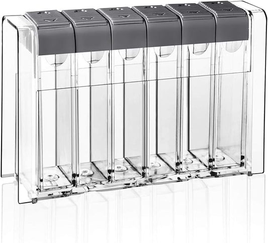 Glittering Bazaar Spice Shaker Jars Seasoning Box, Plastic Dispenser, Condiment Storage Container with Tray for Salt Sugar - Barbecue Box Racks -Transparent Grey Color, Set of 6