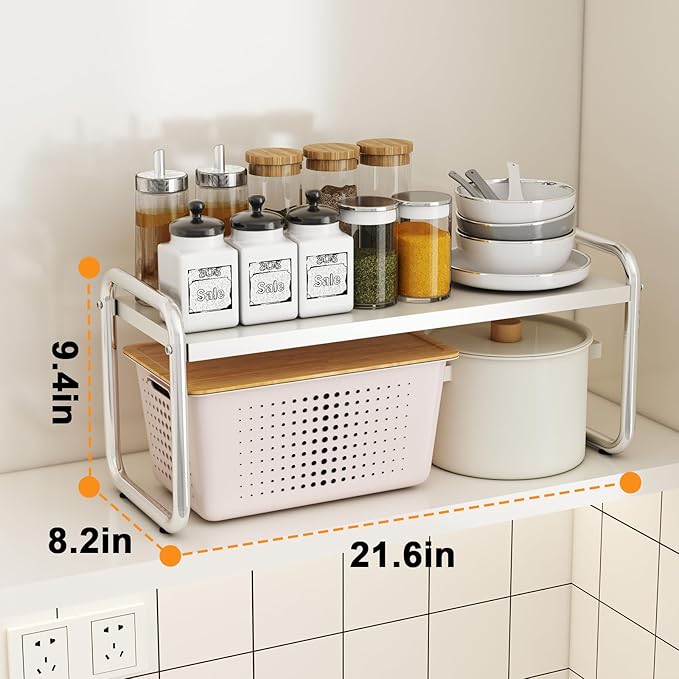 Shelf storage and storage, sink layered cabinet rack, suitable for kitchen counters, bathroom counters, food cabinets, office desk bookshelves, 21.65 inches wide natural white