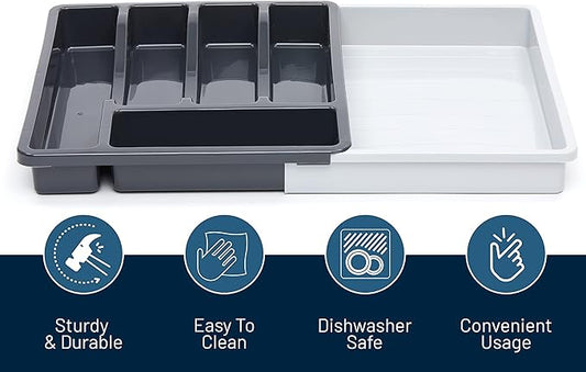 RoyalHouse Premium Cutlery Drawer Organizer, Expandable Utensil Holder And Organizer, 6-Compartments, Compact BPA-Free Plastic Storage for Spoons Forks Knives, Silverware Organizer