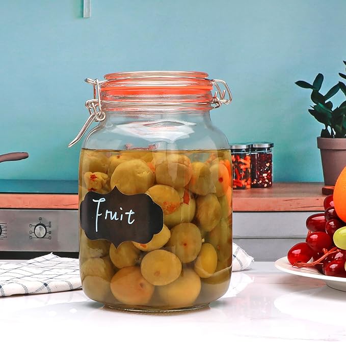 Encheng 50oz Glass Jars with Clamp Lids,Set of 4,1500ml Square Wide Mouth Mason Jars with Airtight Lids,Large Glass Storage Container with Clip Lids for Kitchen,Flour,Pasta,Beans