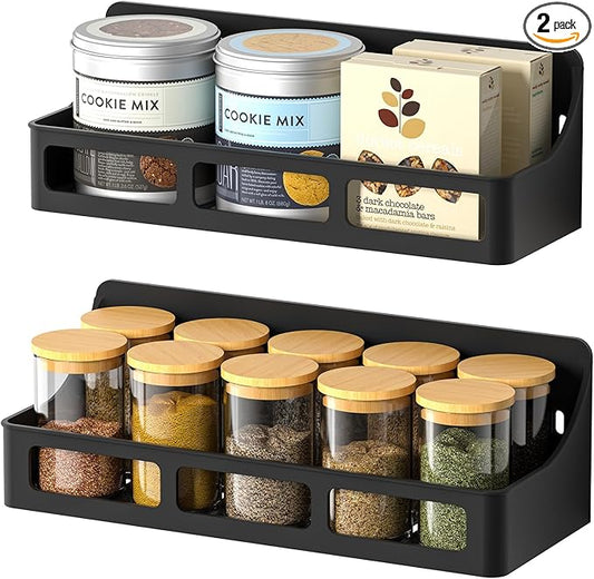 Jewem Magnetic Spice Rack for Refrigerator, 2 Pack Magnetic Shelf, Strong Magnetic Fridge Organizer, Spice Rack Organizer, Heavy Duty Seasoning Rack For Kitchen Organization And Storage, black
