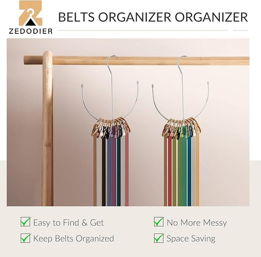 ZEDODIER Belt Hangers, Belt Rack 2 Pack Sliver Closet Accessories Organizers, Closet Organizer Hook Rack for Belt, Ties, Scarves, Camisoles, Hats, Bras, Shoes