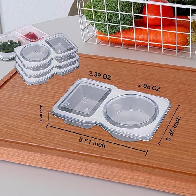 40 Sets Disposable Condiment Container with Lid, Double Compartment Plastic Container for Used for Travel Size Condiments, Snack, Dipping Sauce