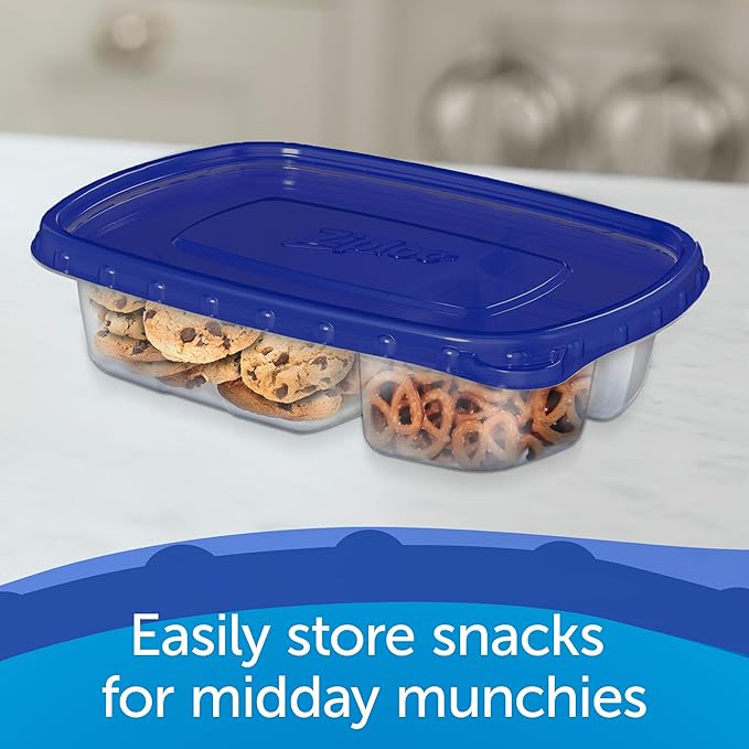 Ziploc Food Storage Meal Prep Containers Reusable for Kitchen Organization, Smart Snap Technology, Dishwasher Safe, Divided Rectangle, 8 Count