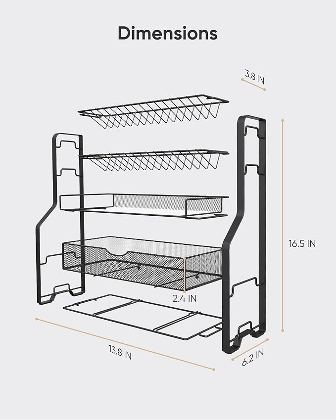 ULG Spice Rack Organizer for Countertop, 4 Tier Seasoning Organizer with Drawer, Spice Rack for Countertop, Cabinet, Spice Organizer for Pantry, Kitchen, Black