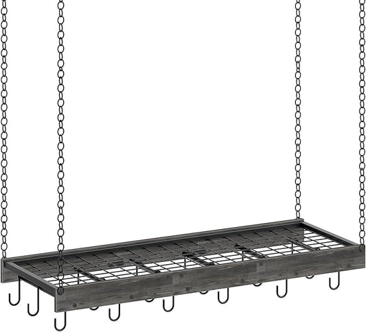 Hanging Pot Rack, 35.4" L x 13" W Ceiling Pot Hanger, Industrial Style Pot Rack, Wall Mounted Pot Hanger for Kitchen, Pot and Pan Hanging Rack, with Hooks, Charcoal Black and Black TPR12BCC1