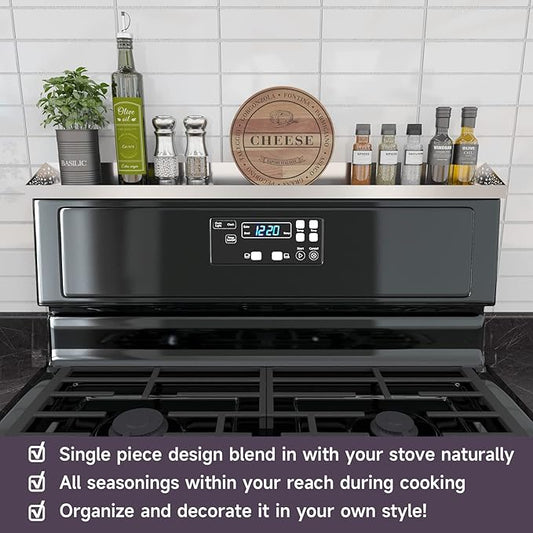 Magnetic Stove top Shelf, 30" Length, Magnetic Spice Rack Over the Stove, Oven Shelf for top of Stove, Seasoning Organizer, Kitchen Organizers and Storage (Stainless Steel)