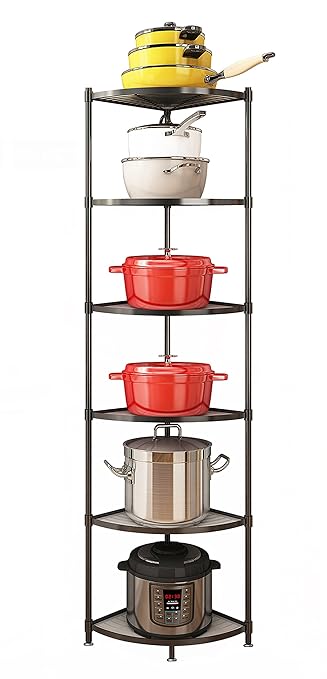 6-Tier Kitchen Pot Rack, Cookware Stand Storage Organizer ，Multi-Layer Corner Shelf Stand Stainless Steel Shelves for Kitchen