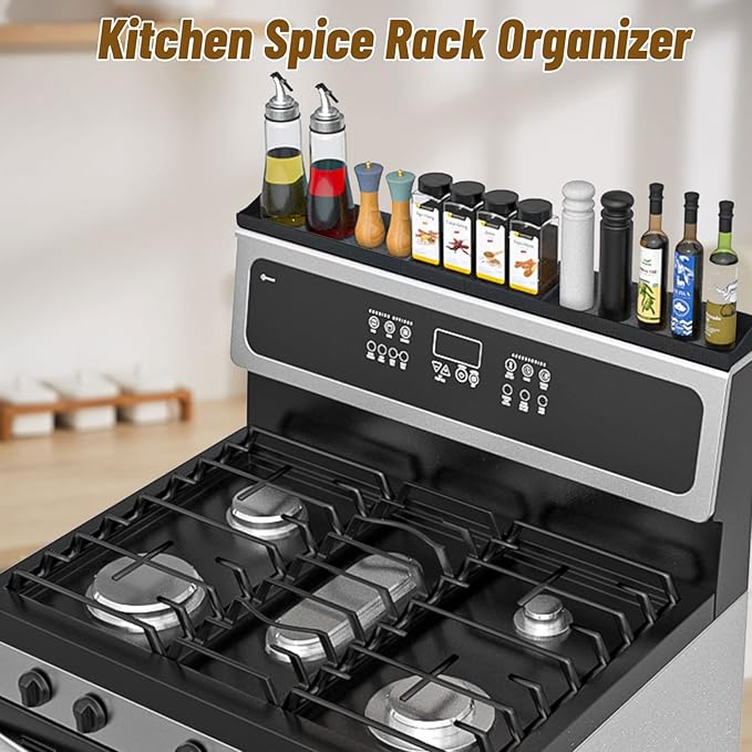 30 Inch Silicone Magnetic Stove Top Shelf with 6 Magnets, Stove Spice Rack Shelf Foldable Magnetic Spice Rack for Stove, Stove Shelf for Back of Stove, Stove Rack for Kitchen (black)