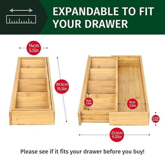 Kitchen Drawer Organizer Bamboo Silverware Drawer Organizer,Expandable Utensil Organizer, Bamboo Cutlery Tray and Utensil Holder for Kitchen Flatware(5 Slots, Natural)