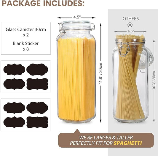VITEVER [ Taller ] 92oz Glass Jars with Airtight Lid, Large Glass Food Storage Jars, 3 Pack Wide Mouth Airtight Glass Jars for Kitchen Pantry Spaghetti, Square Mason Jars with Labels