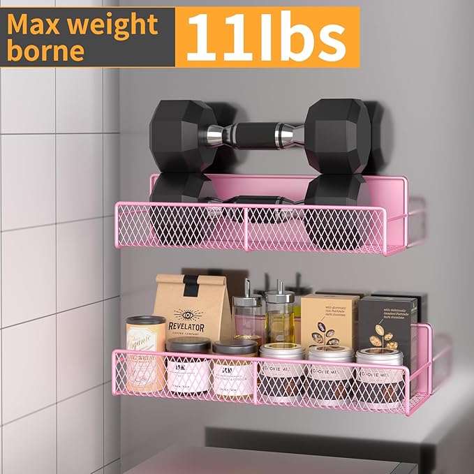 Magnetic Spice Rack for Refrigerator, 4 Pack Metal Magnetic Shelf Pink, Moveable Spice Organizer, Super Magnetic Fridge Shelf for Kitchen Organization and Storage