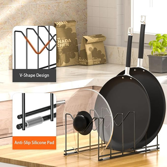 3 Pack Pot Lid Organizer for Cabinet, Stainless Steel Pot Lid Rack with Anti-slip Pad, Lid Holder for Pans Pots, Bakeware, Plates, Cookie Sheets, Trays, Dish, Cutting Boards, Classic Black
