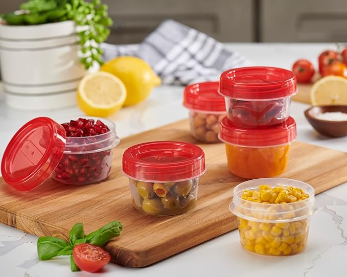 PLASTICPRO 6 Pack Twist Cap Food Storage Containers with Red Screw on Lid- 4 oz Reusable Meal Prep Containers - Small Freezer Containers Microwave Safe Red Plastic Food Storage