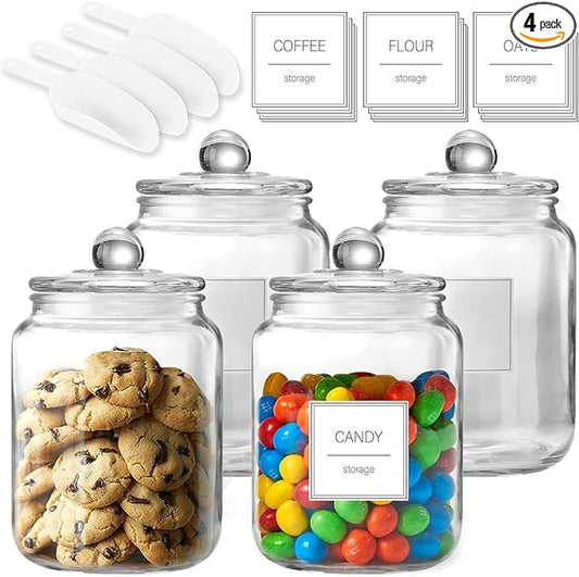 Half Gallon Large Glass Jars with Lids, Airtight Storage Clear Containers for Kitchen, Laundry Room and Pantry Food Organization, Set of 4