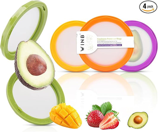 Winb Avocado Saver & Onion Storage Set of 4 Reusable Fruit and Veggie Savers - Ideal for Avocados, Tomatoes, Apples, Garlic, Onions, and More