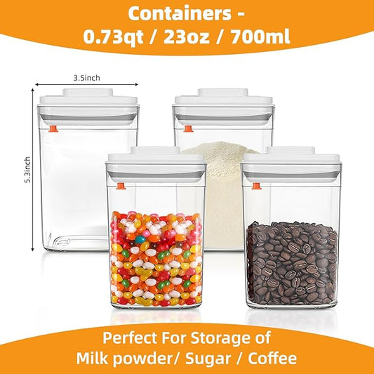 Food Storage Jars,Food Canisters with Lids Airtight- 4 Piece(0.7qt / 23oz),Airtight Food Storage Containers,Storage for Milk Powder Coffee Snack Noodles Nuts Candy