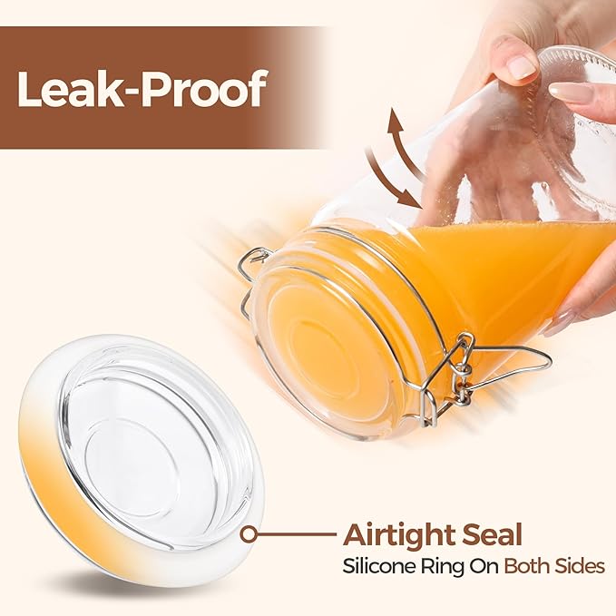 ComSaf Large Glass Jars with Lid 64 oz, Large Mason Jars Set of 3, Glass Canisters with Airtight Lids, Half Gallon Canning Jars with Seal Wire Clip Fastening for Kitchen, Pickle, Flour, Sugar, Cereal