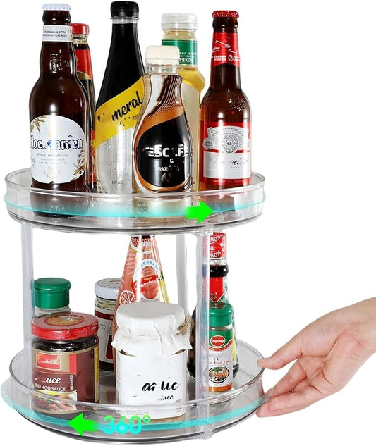 Lazy Susan Condiments Organizer,2-Tier Spice Rack Storage Turntable for Cabinet,Fridge,Countertop,Pantry,Bathroom,11 inch Round, Clear