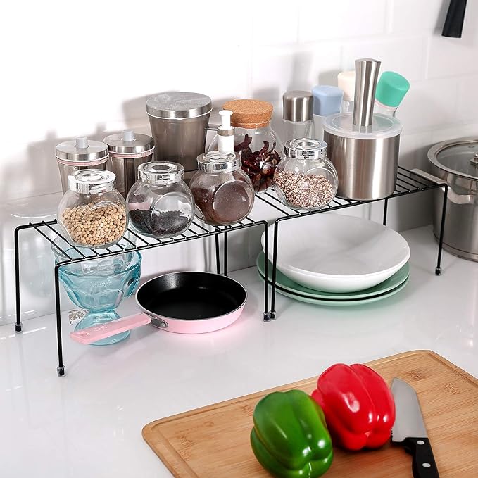 Kitchen Shelves, Cabinet Organization Mini Storage Shelf, Black,Set of 2