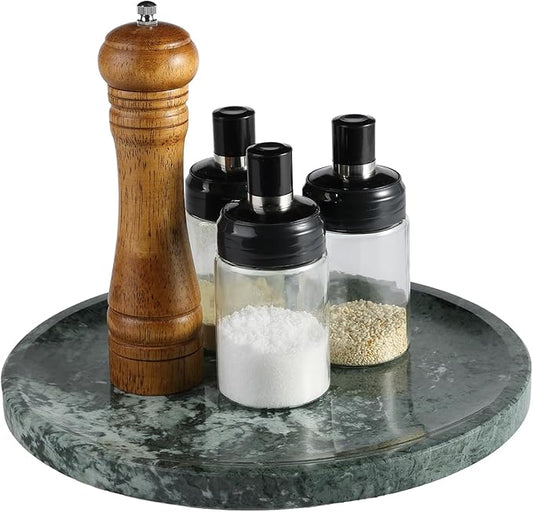 Marble Lazy Susan, 12in Lazy Susan Turntable Organizer for Cabinet Pantry Kitchen Countertop Fridge Bathroom Makeup Vanity Countertop, Detachable Lazy Susan for Table Top, Italian Green