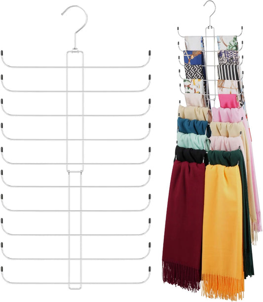 ZEDODIER Scarf Organizer Scarf Hanger for Closet, Rotatable Sturdy Hijab Holder Holds 20 Scarves, Space Saving Closet Organizers and Storage, Silver